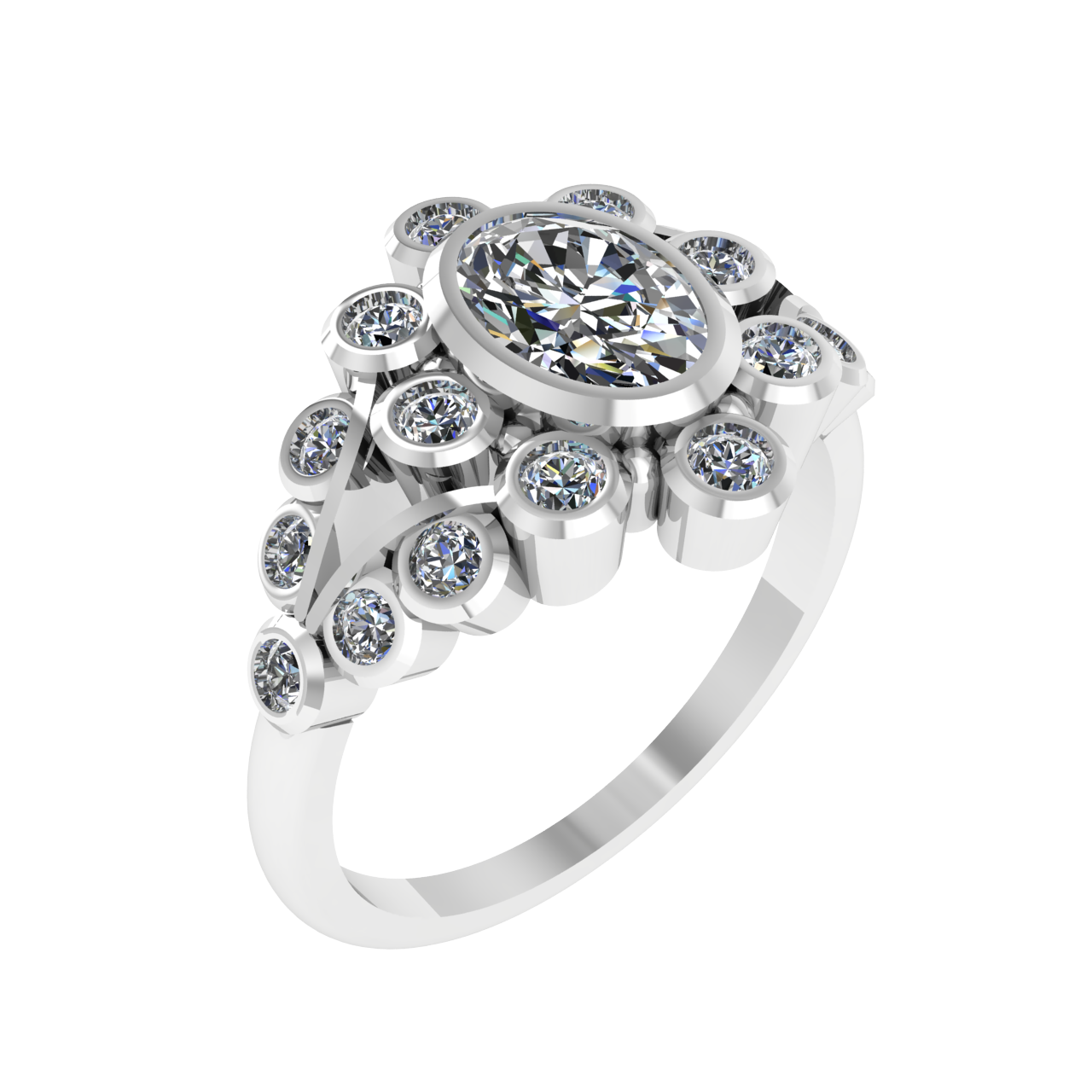 FLORAL ACCENTED  7.25mm x 5.25mm OVAL ENGAGEMENT RING
